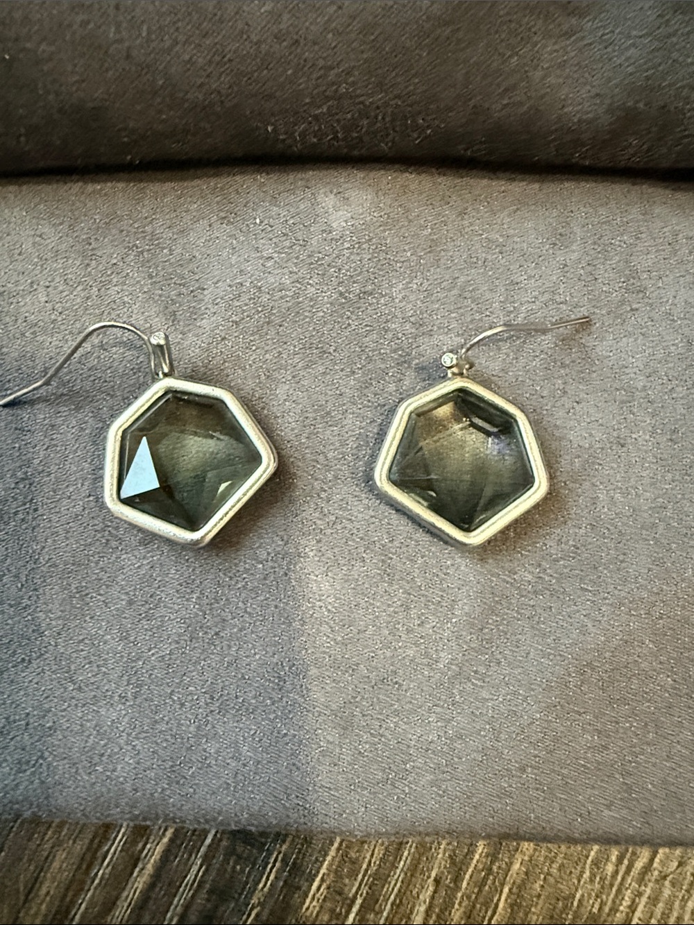 Kendra Scott Silver Hexagonal Drop Earrings with Gray Stones
